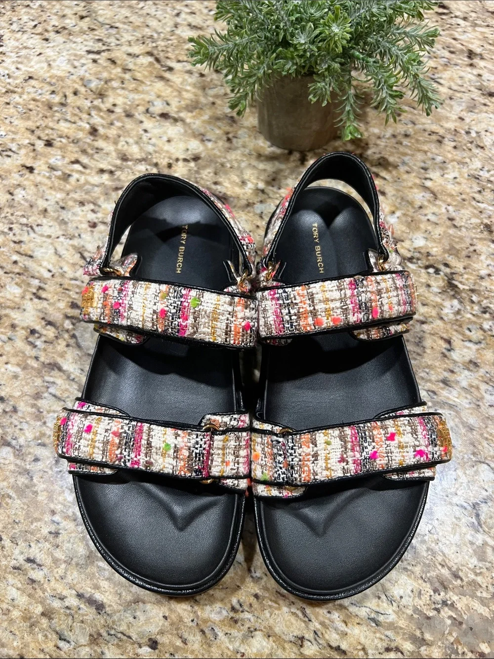 Tory Burch Kira Tweed Leather Slingback Sandals 10M